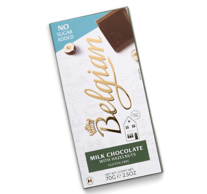 Belgian Milk Hazelnut No Sugar mogyorós tejcsokoládé 70g