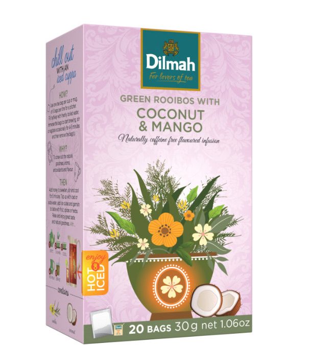 Dilmah Green Rooibos Coconut & Mango –Zöld rooibos, kókusz – mangó főzet 20×1,5g