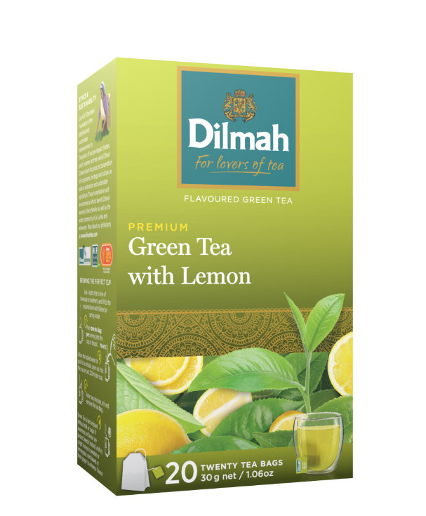 Dilmah Green Tea with Lemon zöldtea aromazáró dobozban, 20×1,5g
