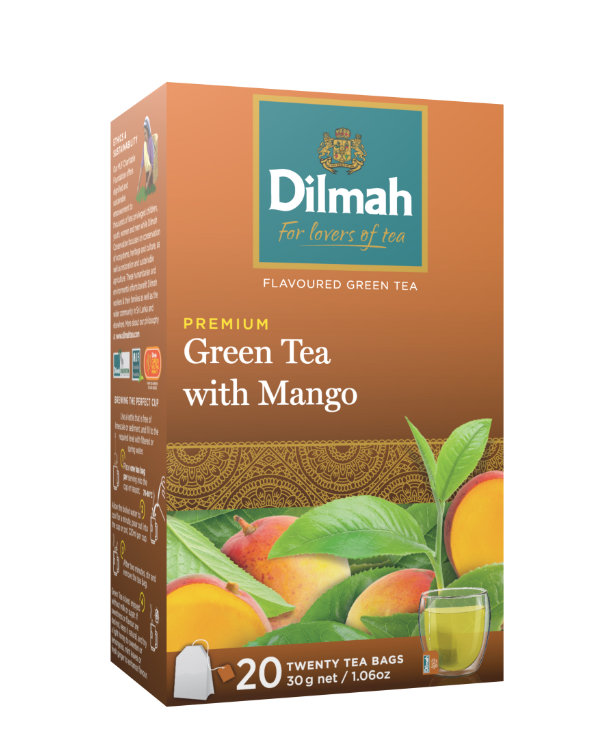 Dilmah Green Tea with Mango zöldtea aromazáró dobozban, 20×1,5g