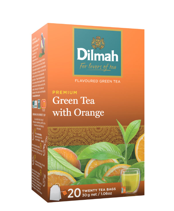 Dilmah Green Tea with Orange zöldtea aromazáró dobozban, 20×1,5g