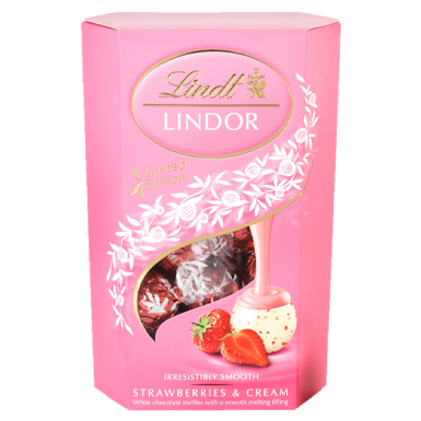 Lindor Strawberry epres fehércsokoládé golyók díszdobozban 200g